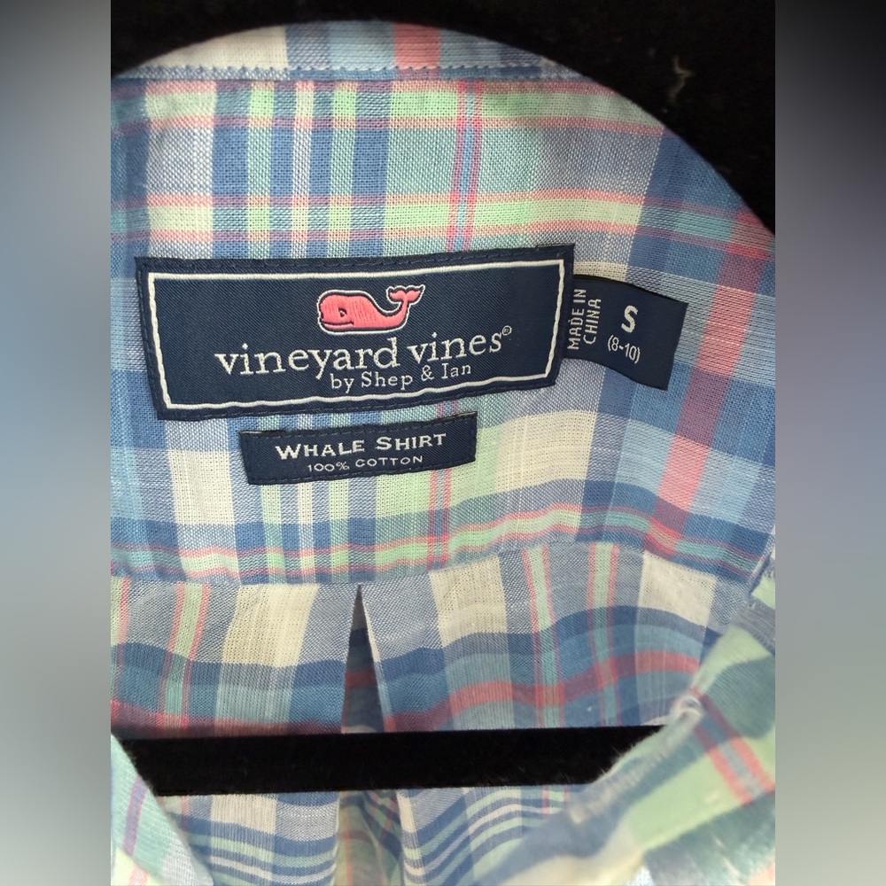 Vineyard Vines | Whale Shirt | Blue Pink Plaid Cotton Shirt | S 8-10 - Picture 8 of 8